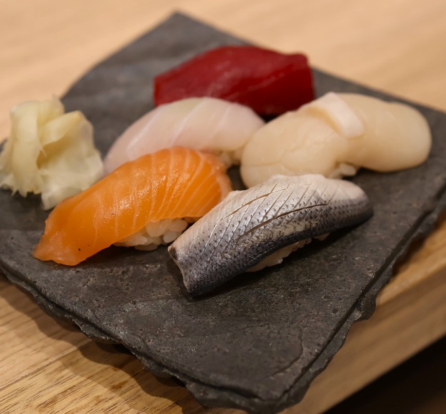 Nigiri sushi inside Japanese omakase restaurant in Darling Square Sydney